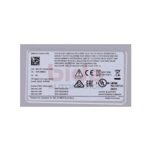 Siemens 6AV7251-5GG34-0FA0 SIMATIC IPC477E PRO
