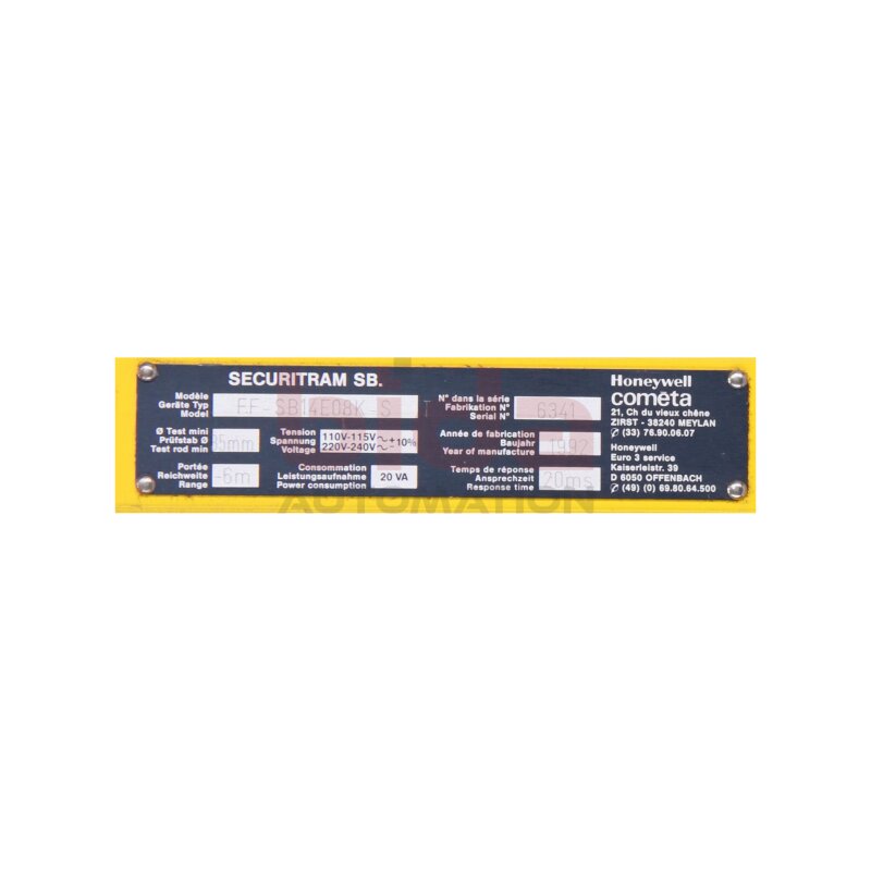 HONEYWELL FF-SB14E08K-S SAFETY LIGHT CURTAINS /  SICHERHEITSLICHTVORH&Auml;NGE