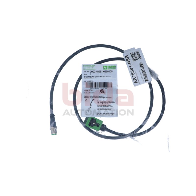 MURR ELEKTRONIK 7000-40961-6260100 M12 St. 0&deg; A-kod. / MSUD Ventilst. BI-11mm  M12 male straight/MSUD valve