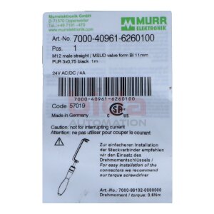 MURR ELEKTRONIK 7000-40961-6260100 M12 St. 0° A-kod....