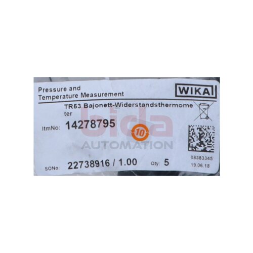 WIKA 14278795 TR53 Bajonett-Widerstandsthermometer Bayonet resistance thermometer