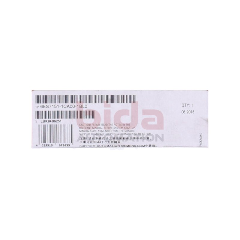 Siemens 6ES7151-1CA00-1BL0 ET 200S Compact Schnittstellenmodul-Eingang Interface module input