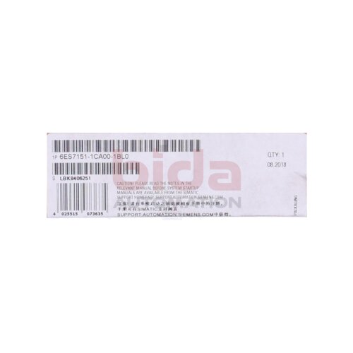 Siemens 6ES7151-1CA00-1BL0 ET 200S Compact Schnittstellenmodul-Eingang Interface module input