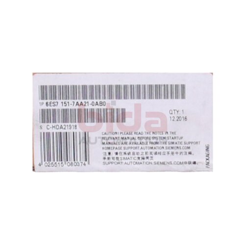 Siemens 6ES7 151-7AA21-0AB0 SIMATIC DP IM151-7 CPU f&uuml;r ET200S