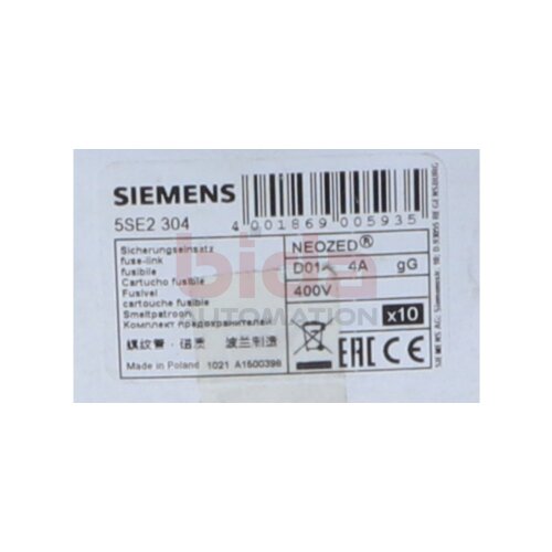 Siemens 5SE2 304 / 5SE2304  NEOZED-Sicherungseinsatz / fuse-link  400V AC , 250V DC