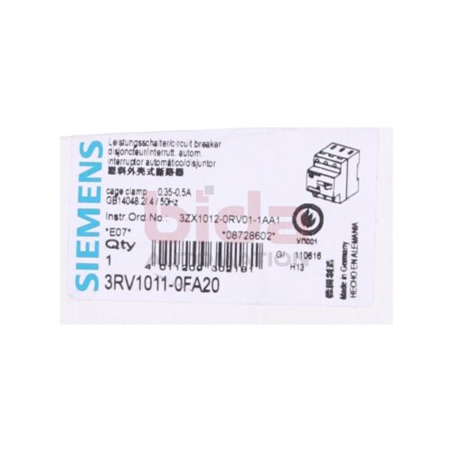 Siemens 3RV1011-0FA20 / 3RV1 011-0FA20  / Leistungschalter / circuit breaker