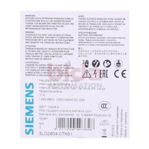 Siemens 3LD2804-0TK51 / 3LD2 804-0TK51 Lasttrennschalter...