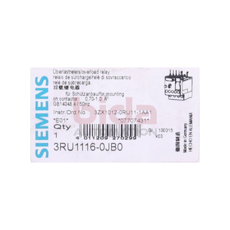 Siemens 3RU1116-0JB0 / 3RU1 116-0JB0 &Uuml;berlastrelais / overload relay