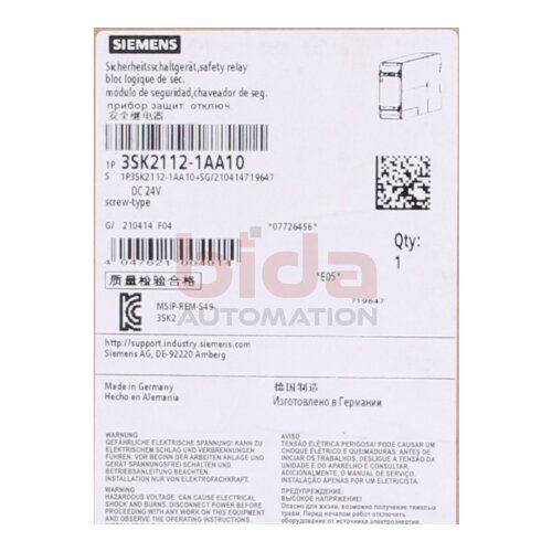 Siemens 3SK2112-1AA10 SIRIUS Sicherheitsschaltger&auml;t Safety relay