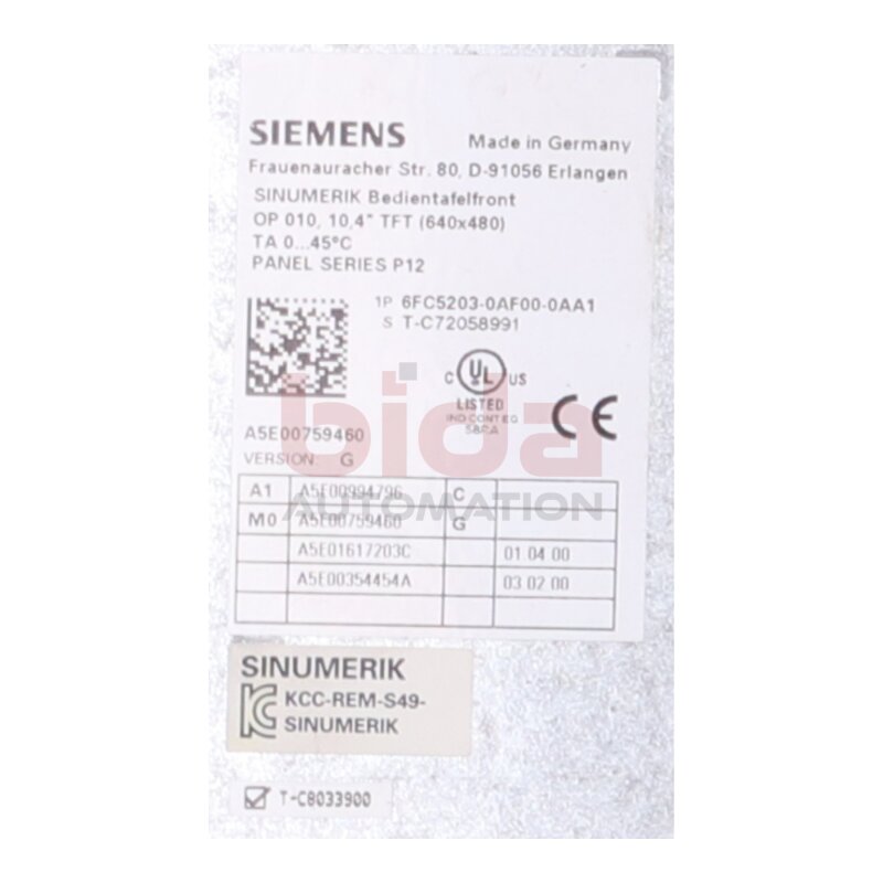 Siemens 6FC5203-0AF00-0AA1 SINUMERIK Bedientafelfront Control Panel Front