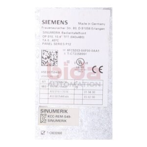 Siemens 6FC5203-0AF00-0AA1 SINUMERIK Bedientafelfront...