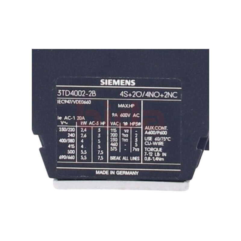 Siemens 3TD4002-2B / 3TD4 002-2B Sch&uuml;tz Contactor