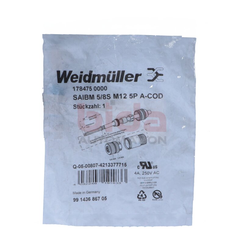 Weidm&uuml;ller SAIBM 5/8S M12 5P A-COD (1784750000) Rundsteckverbinder Circular connector