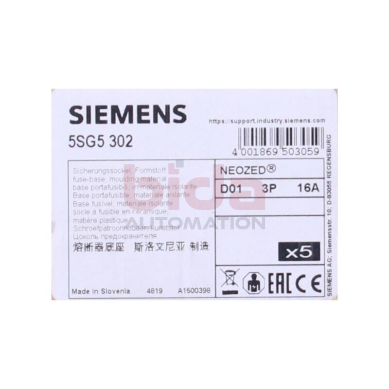 Siemens 5SG5 302 / 5SG5302 Sicherungssockel Fuse base