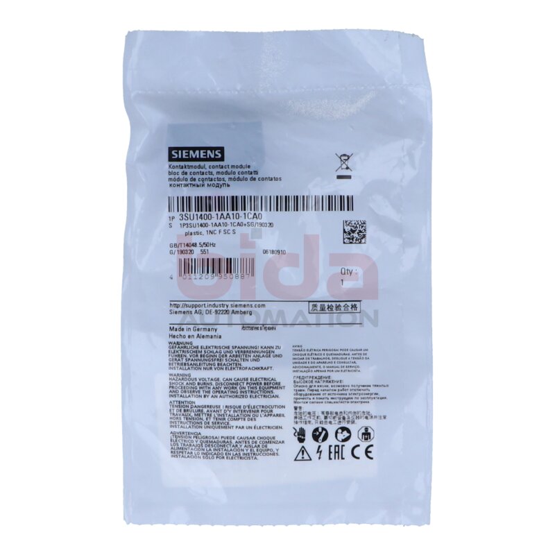 Siemens 3SU1400-1AA10-1CA0 / 3SU1 400-1AA10-1CA0 Kontaktmodul mit 1 Schaltglied / Contact module with 1 switching element