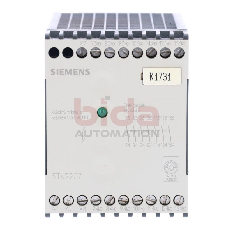 Siemens 3TK2907-0BB4 Zusatzbaustein f&uuml;r Schuetzsicherheitskombination Additional  Module for Protection Safety Combination 24V 6A
