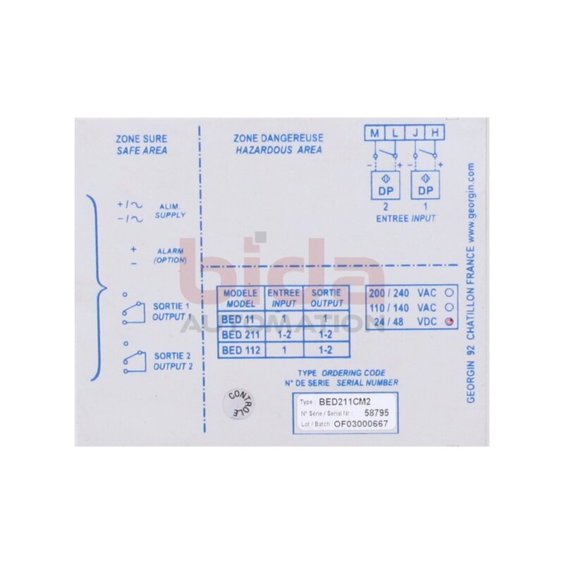 GEORGIN BED211CM2 / BED 211 Druckw&auml;chter Pressure switch