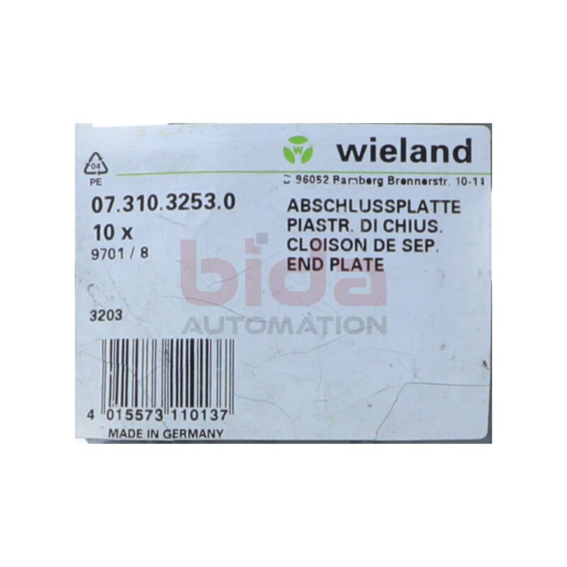 Wieland 07.310.3253.0 Abschlussplatte / End Plate