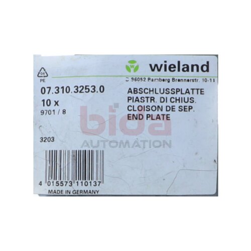 Wieland 07.310.3253.0 Abschlussplatte / End Plate