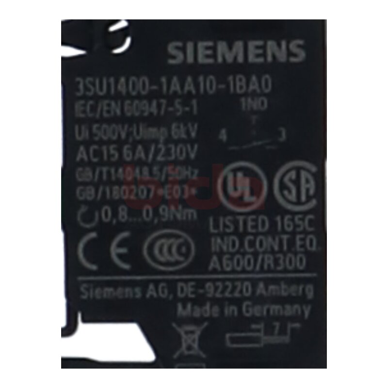 Siemens 3SU1400-1AA10-1CA0 / 3SU1 400-1AA10-1CA0 Kontaktmodul mit 1 Schaltglied / Contact module with 1 switching element