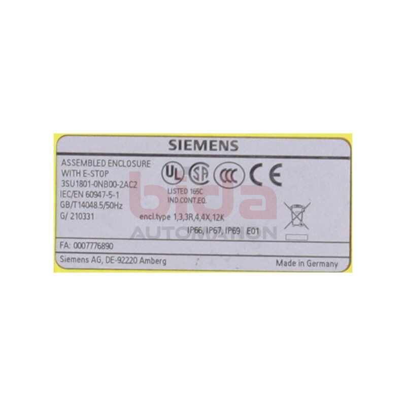 Siemens 3SU1801-0NB00-2AC2 Geh&auml;use f&uuml;r Befehlsger&auml;te Inductive proximity sensor