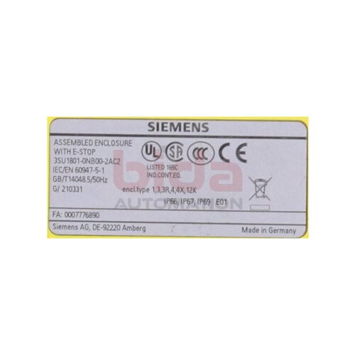 Siemens 3SU1801-0NB00-2AC2 Geh&auml;use f&uuml;r Befehlsger&auml;te Inductive proximity sensor