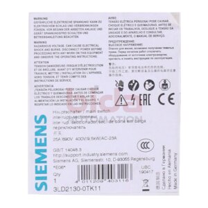 Siemens 3LD2130-0TK11 / 3LD2 130-0TK11 SENTRON,...