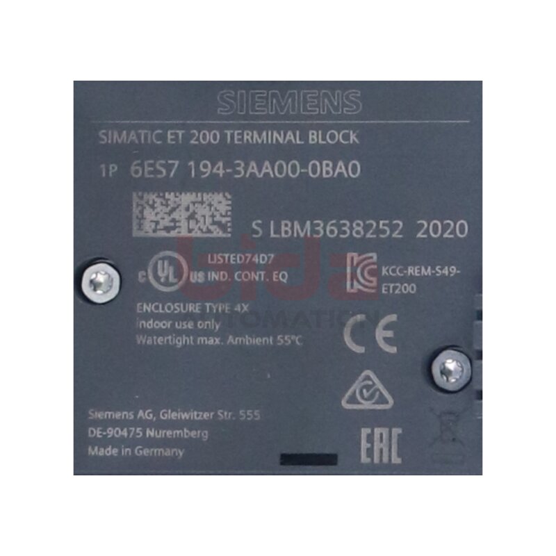 Siemens 6ES7194-3AA00-0BA0 / 6ES7 194-3AA00-0BA0 SIMATIC DP, Anschlussblock / Connection block  M12