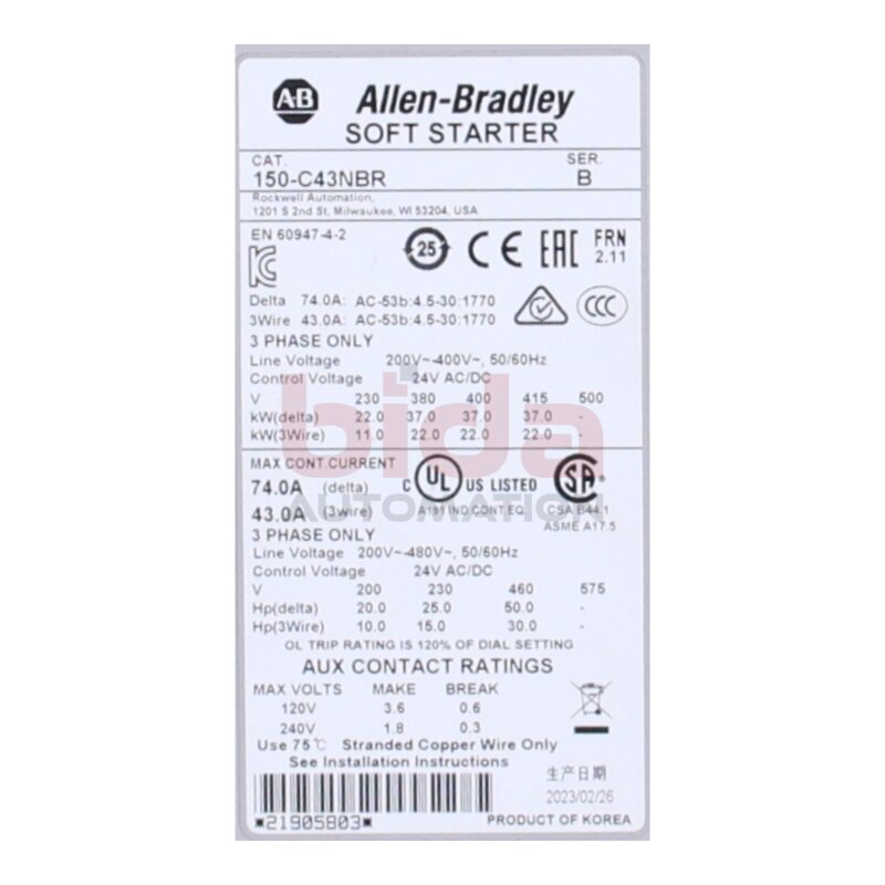 Allen-Bradley SMC-3 150-C43NBR Intelligente Motorsteuerung Smart Motor Controller