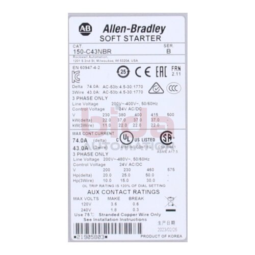 Allen-Bradley SMC-3 150-C43NBR Intelligente Motorsteuerung Smart Motor Controller