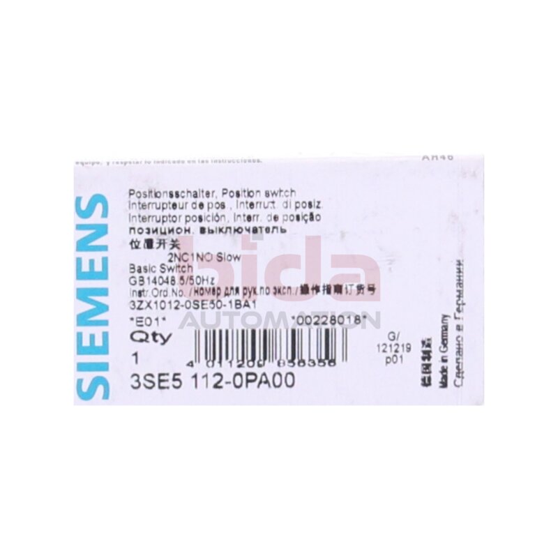 Siemens 3SE5 112-0PA00 / 3SE5112-0PA00 Basisschalter f&uuml;r Positionsschalter / Basic switch for position switch