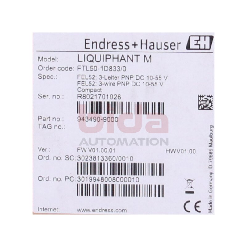 ENDRESS+HAUSER  FTL50-1D833/0 (943490-9000) Grenzschalter Limit switch