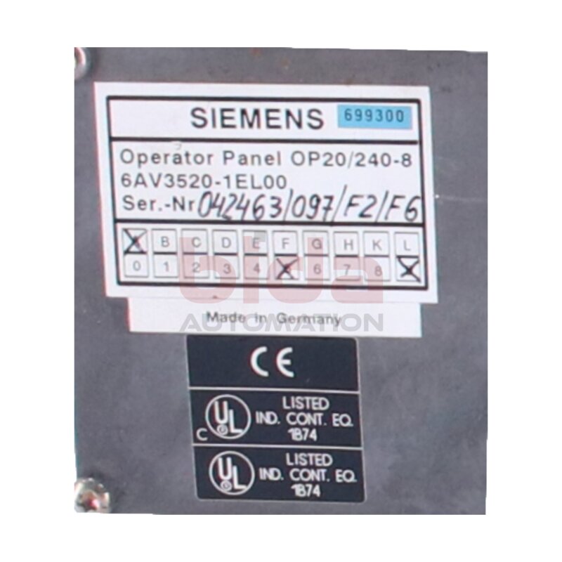 Siemens 6AV3520-1EL00 OPERATOR PANEL OP20/240-8 2-ZEILIG OPERATOR PANEL OP20/240-8 2-LINE