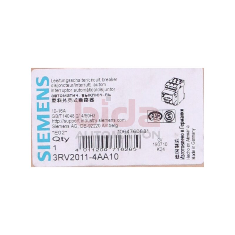 Siemens 3RV2011-4AA10 / 3RV2 011-4AA10 Leistungsschalter Circuit breaker