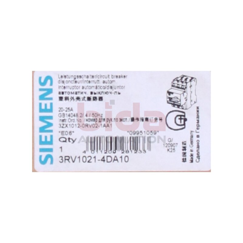 Siemens 3RV1021-4DA10 / 3RV1 021-4DA10 Leistungsschalter Circuit breaker