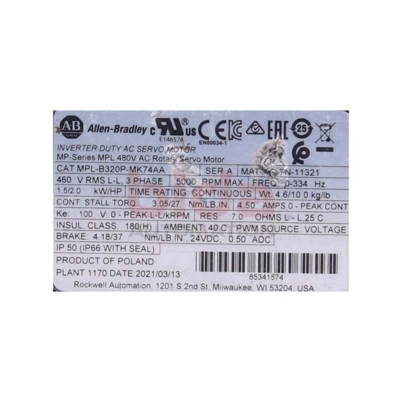 Allen-Bradley MPL-B320P-MK74AA Rotierender Servomotor Rotary Servo Motor