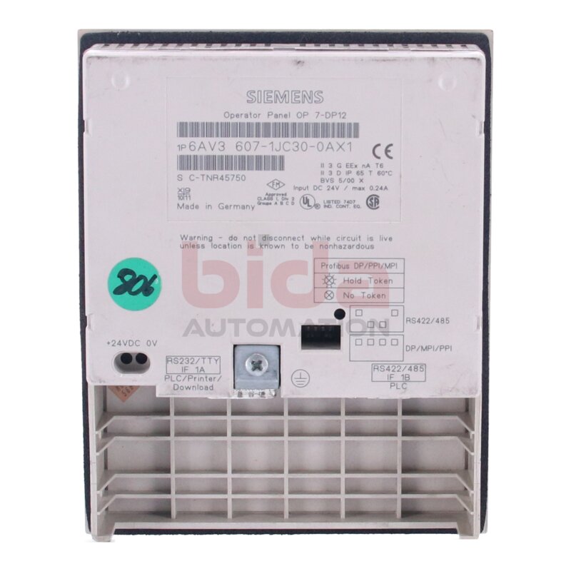 Siemens 6AV3 607-1JC30-0AX1 Bedientafel OP7/DP12 Operator panel