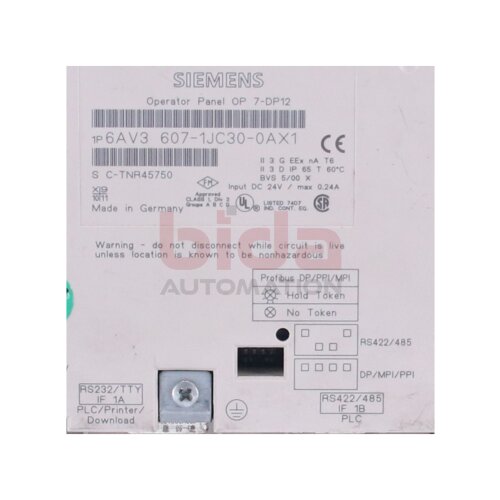Siemens 6AV3 607-1JC30-0AX1 Bedientafel OP7/DP12 Operator panel