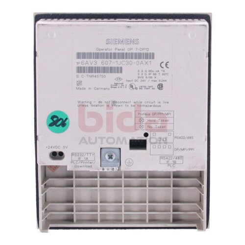 Siemens 6AV3 607-1JC30-0AX1 Bedientafel OP7/DP12 Operator panel