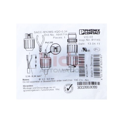 PHOENIX CONTACT SACC-M12MS-4QO-0,34 (1641714) Steckverbinder / plug connector