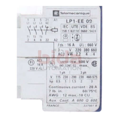 TELEMECANIQUE LP1-EE 09 Leistungssch&uuml;tz Power contactor