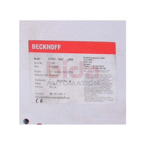 BECKHOFF CP7021-0002-0000 Bedienfeld Control panel