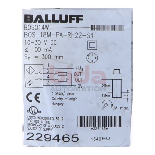 BALLUFF BOS014W(BOS 18M-PA-RH22-S4) Zylindrische Lichttaster Cylindrical photoelectric proximity switches
