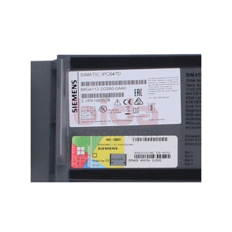 Siemens 6AG4112-2GS60-0AA0 SIMATIC IPC647D (Rack PC, 19", 2 HU)