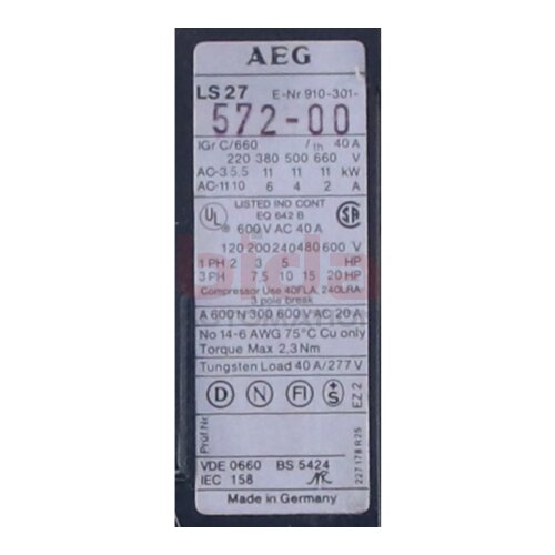 AEG LS 27 (910-310) Leistungssch&uuml;tz Power contactor