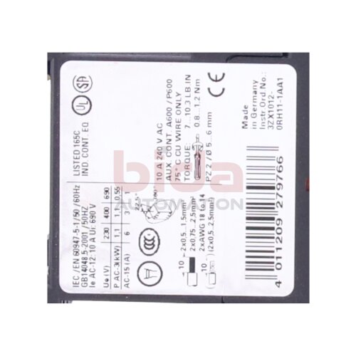 Siemens 3RH1040-1AP00 / 3RH1 040-1AP01 Leistungssch&uuml;tz / Power contactor 10A 240V AC