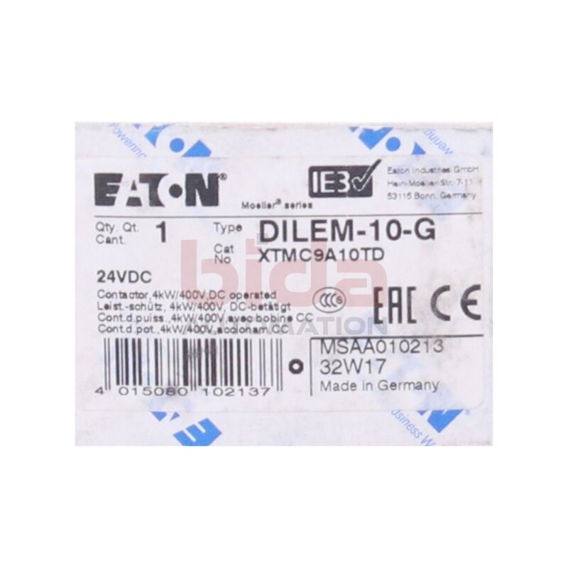EATON DILEM-10-G (XTMC9A10TD) Sch&uuml;tz / Contactor 400V DC