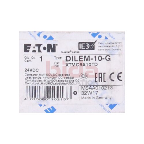 EATON DILEM-10-G (XTMC9A10TD) Sch&uuml;tz / Contactor 400V DC