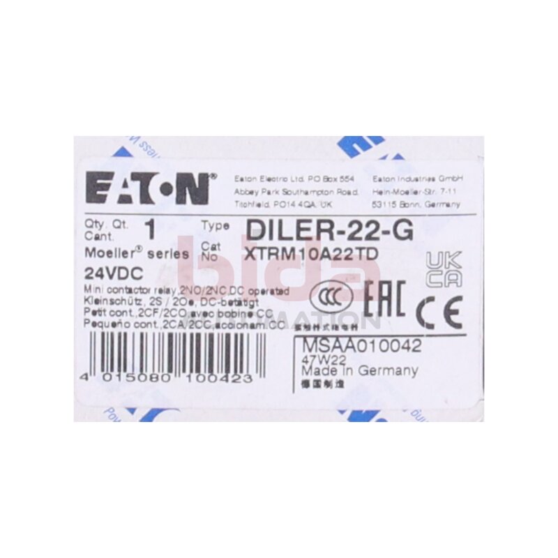 EATON DIL ER-22-G Hilfssch&uuml;tz / auxiliary contactor 24V