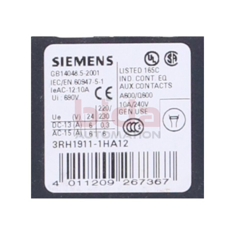 Siemens 3RH1911-1HA12 Hilfsschalterblock Auxiliary switch block